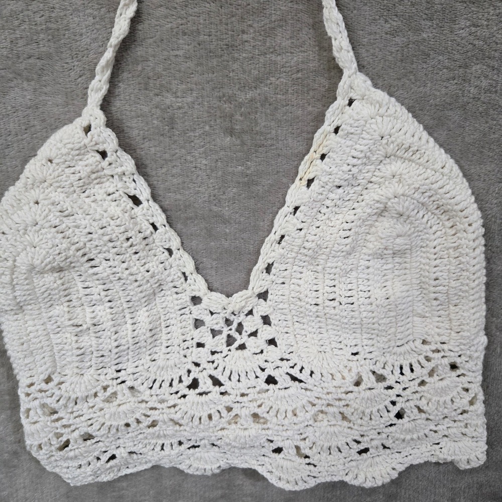 Lakhay's Collection‎ Crochet Halter Top Women Small White Boho Festival Bralette